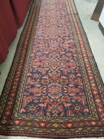 Appraisal: Hamadan Persian Handmade Runner overall designs on deep blue field