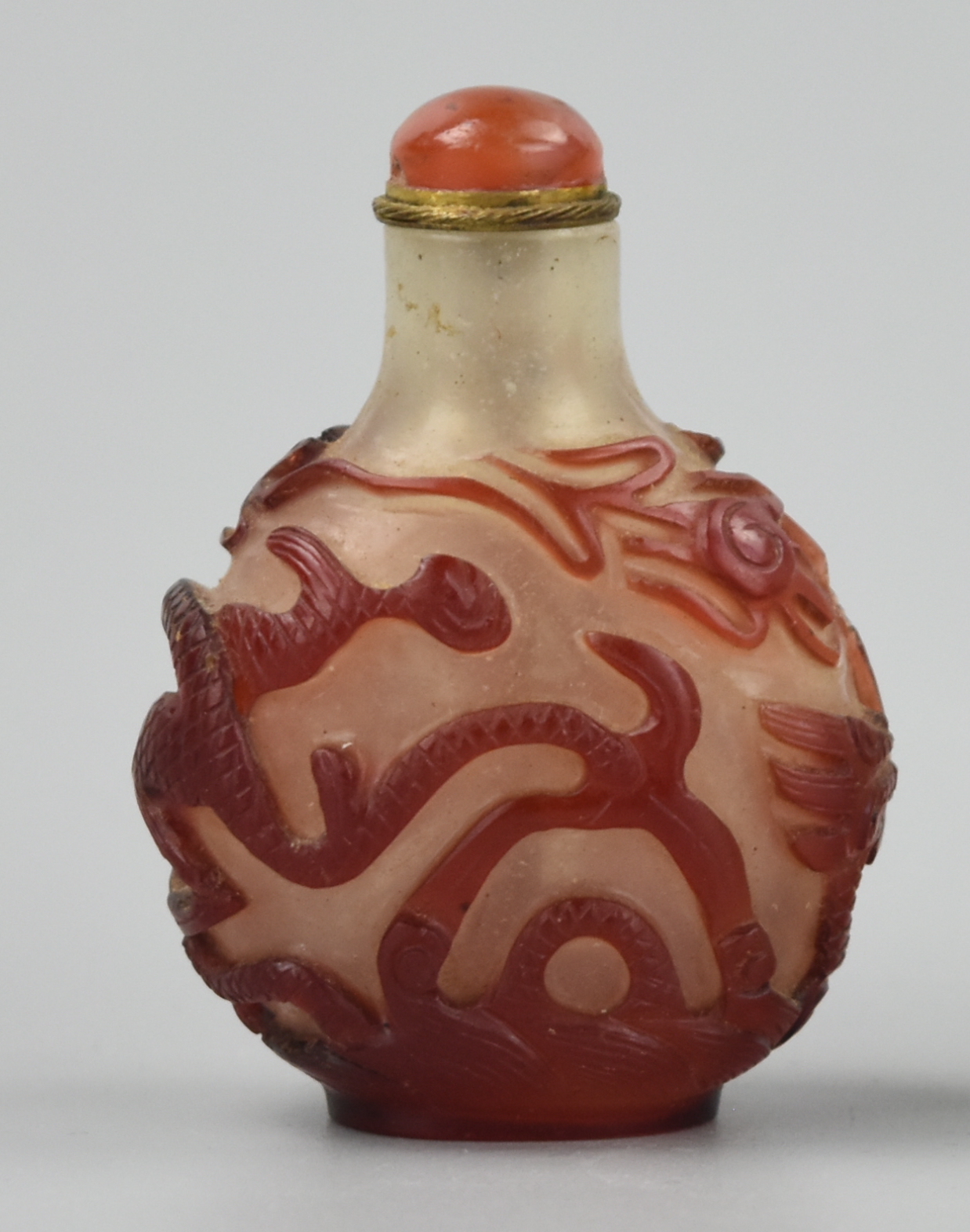 Appraisal: CHINESE COLORED GLASS SNUFF BOTTLE QING D a frosted glass