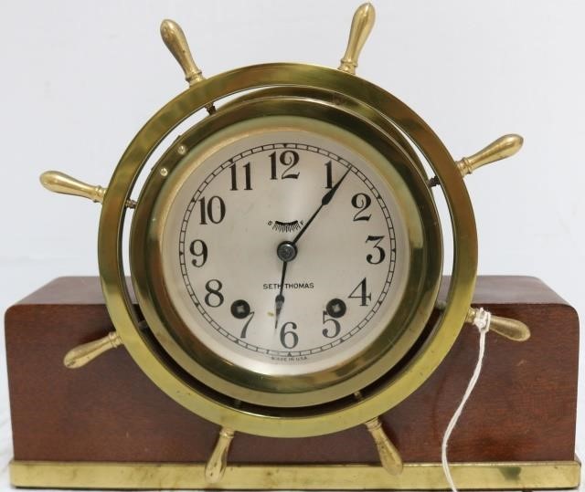 Appraisal: SETH THOMAS BRASS SHIP'S CLOCK TIME AND STRIKE MAYFLOWER MODEL