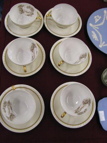 Appraisal: Set of Limoges Porcelain Cups Saucers fine landscape decor