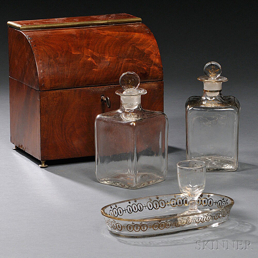 Appraisal: Regency Brass-mounted Mahogany-veneer Decanter Box England early th century the