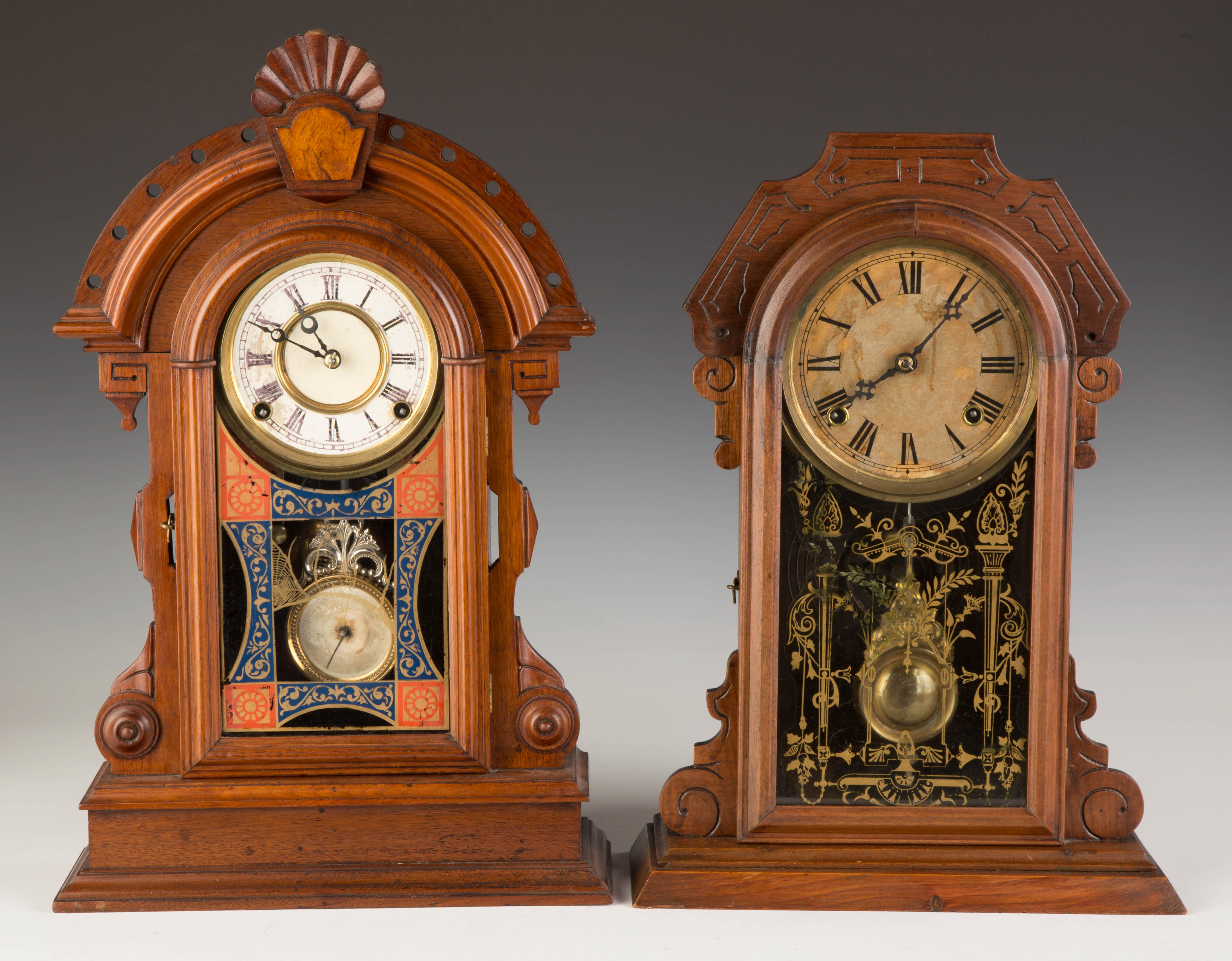 Appraisal: Two Victorian Shelf Clocks Walnut cases R - Kroeber