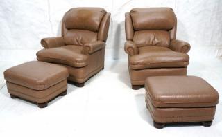 Appraisal: Pair HANCOCK MOORE Reclining Leather Lounge Cha Pair HANCOCK MOORE