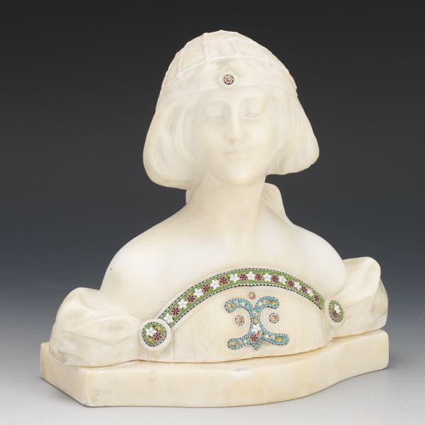 Appraisal: ALABASTER AND MOSAIC SCULPTURE OF A YOUNG MAIDEN wide x