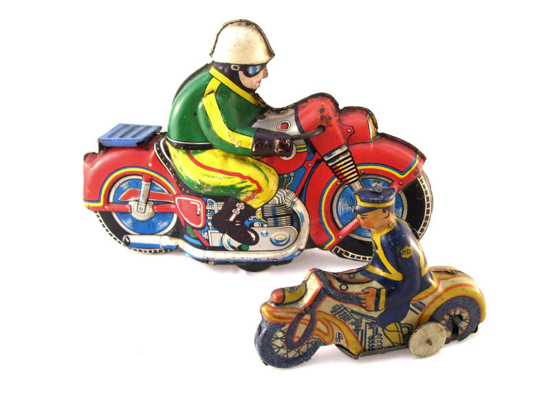 Appraisal: Tin Litho Motorcycles Includes Louis Marx policeman on motorcycle Keywind