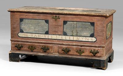 Appraisal: Pennsylvania paint-decorated dower chest poplar throughout with pegged dovetailed and