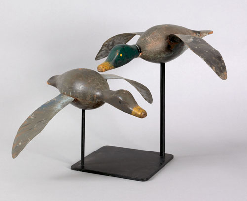 Appraisal: Pair of flying mallard duck decoys early th c with