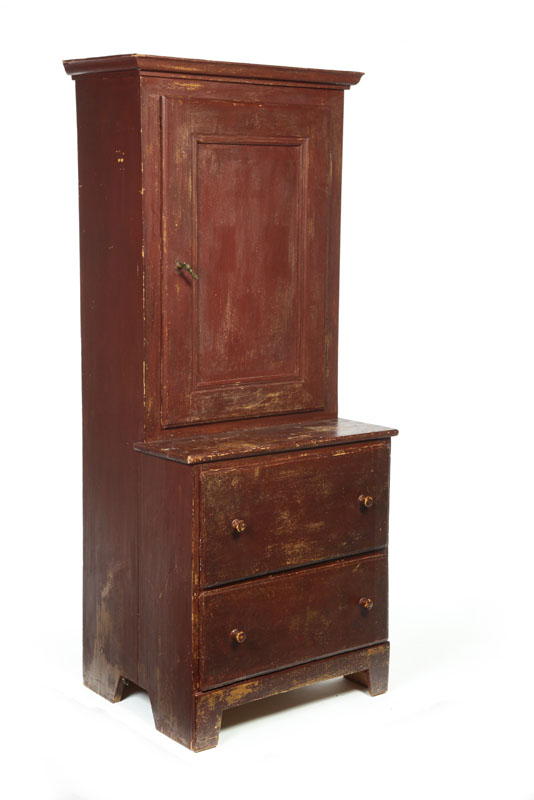 Appraisal: DIMINUTIVE STEP-BACK CUPBOARD American nd half- th century pine One-piece