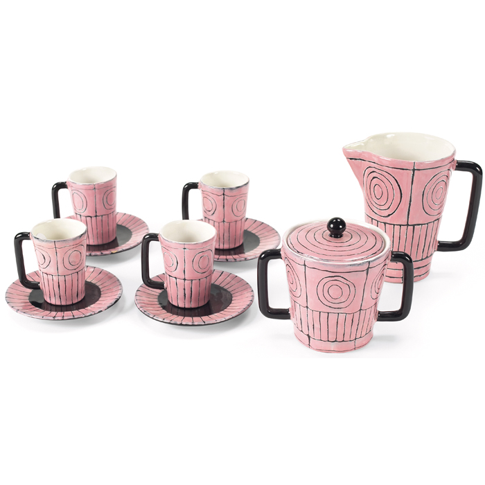 Appraisal: San Polo ceramic coffee set Italy pink and black glaze