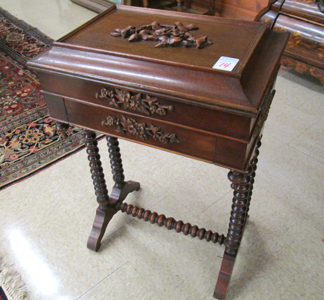 Appraisal: VICTORIAN WALNUT LIFT-TOP SEWING STAND Continental th century of rectangular