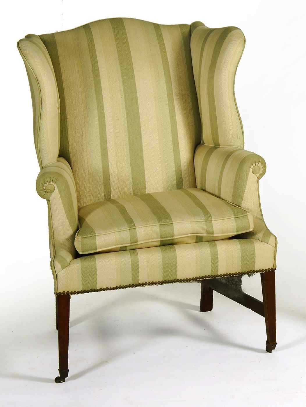 Appraisal: ANTIQUE AMERICAN HEPPLEWHITE WING CHAIRCirca With tapered front legs joined