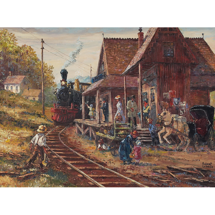 Appraisal: Robert Lebron American b ''Train Station '' c oil on