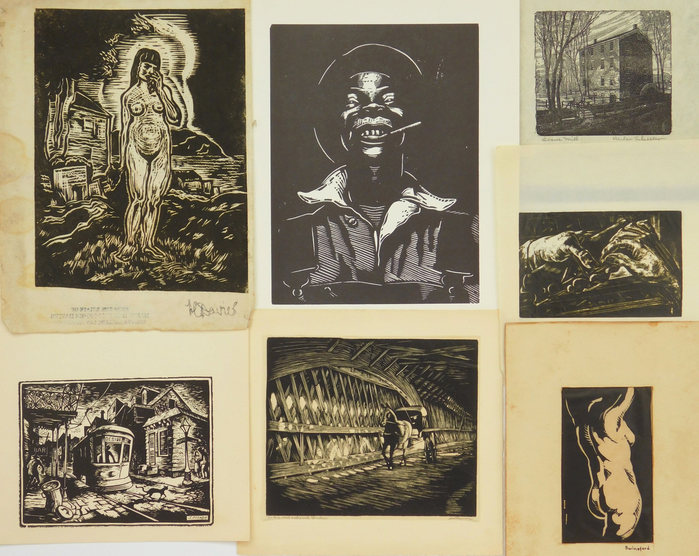 Appraisal: American woodcuts including Hugh Botts Setting Type Harold C Davies-