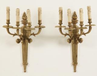 Appraisal: PAIR OF FRENCH POLISHED BRONZE LIGHT WALL SCONCE PAIR OF