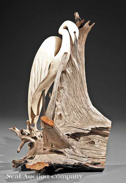 Appraisal: An American Carved and Polychromed Wood Figure of an Egret