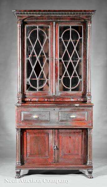 Appraisal: An American Late Classical Carved Mahogany Secretary Bookcase c molded