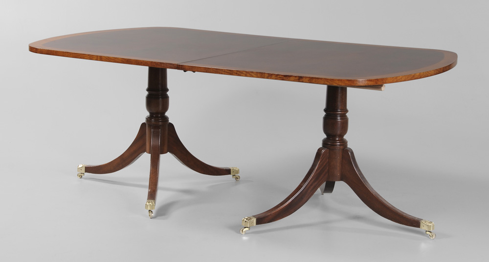 Appraisal: Regency Style Two-Pedestal Dining Table modern banded top with two