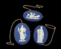 Appraisal: Three Large Wedgwood Blue Dip Rose Gold Framed Brooches ca