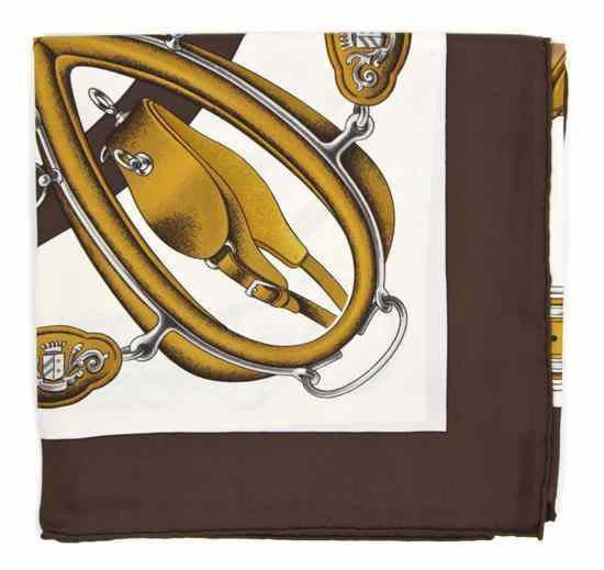 Appraisal: An Hermes Silk Scarf in an 'Attelage en Arbalete' motif