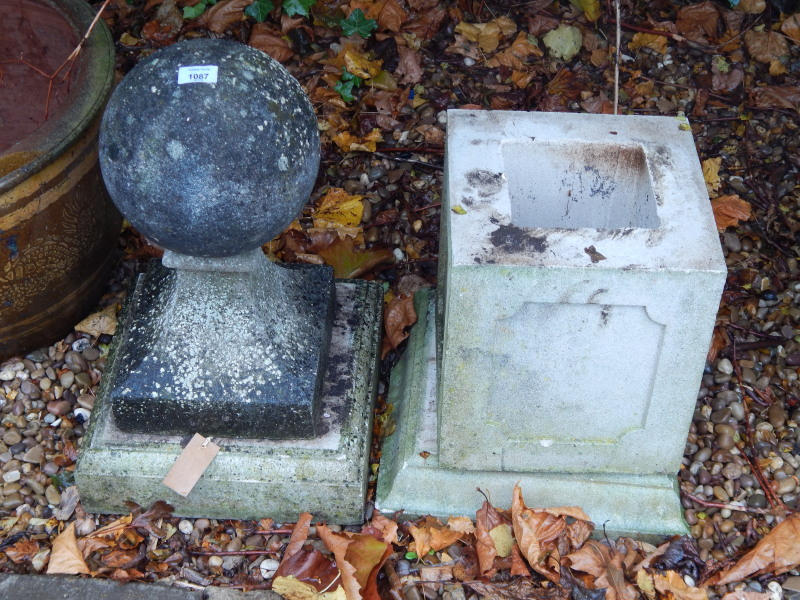 Appraisal: A gate post finial of spherical form on a composition