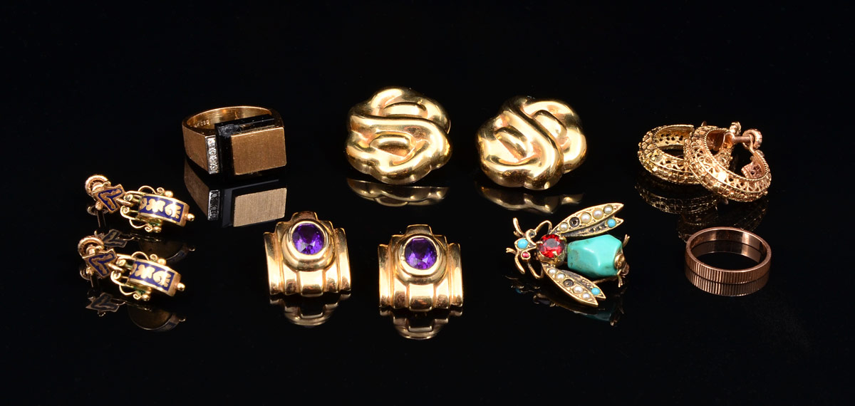 Appraisal: ESTATE k GOLD GEMSTONE JEWELRY pairs of earrings include filigree