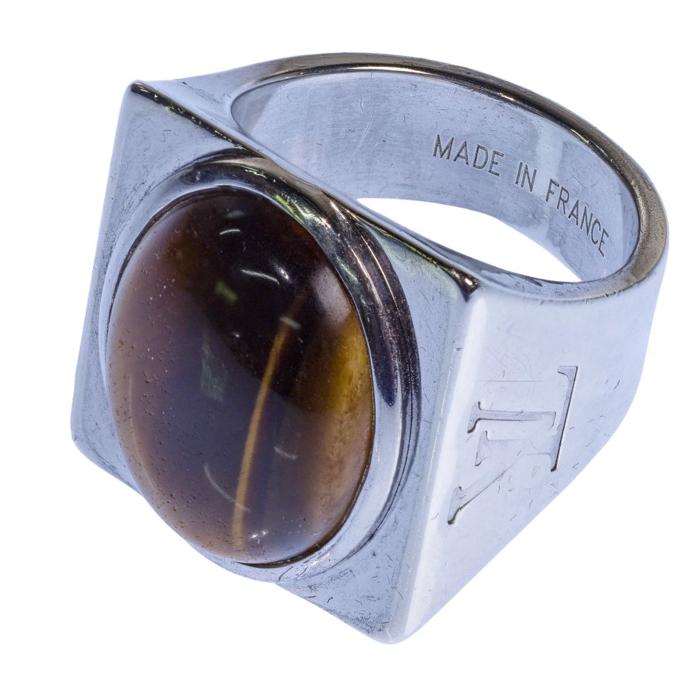 Appraisal: LOUIS VUITTON STERLING SILVER AND TIGER EYE RINGHaving a mm