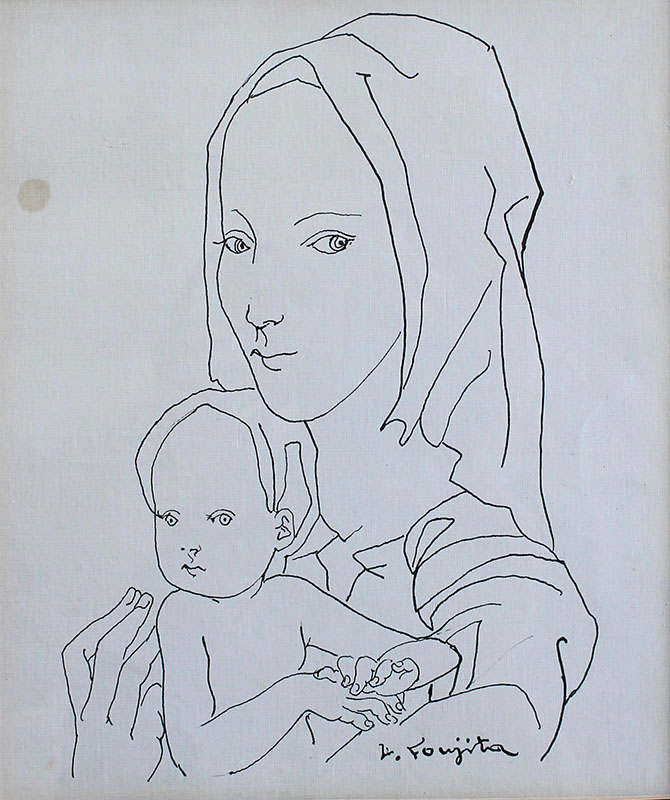 Appraisal: FOUJITA Tsuguharu Japanese - Mother Child Pen Ink sight size