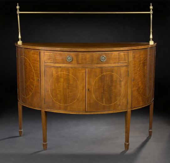 Appraisal: Edwardian Mahogany Demi-lune Sideboard ca the banded demi-lune top above