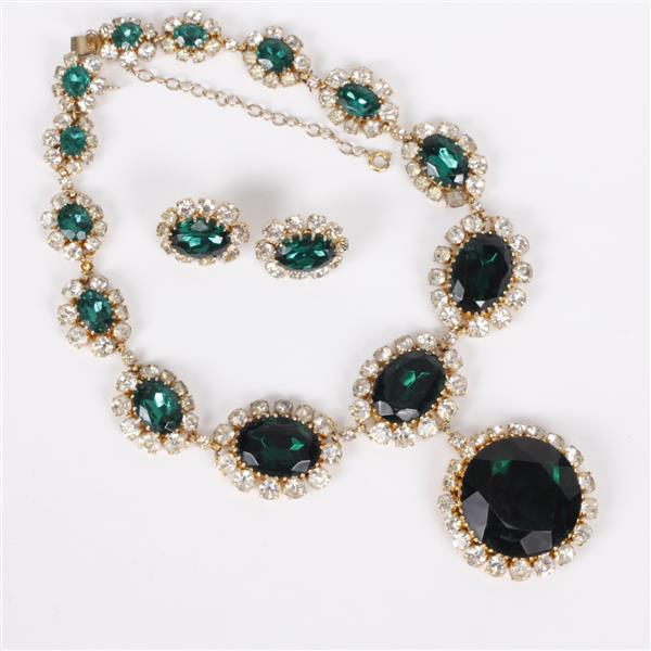 Appraisal: Castlecliff vintage designer emerald green crystals and rhinestone runway set