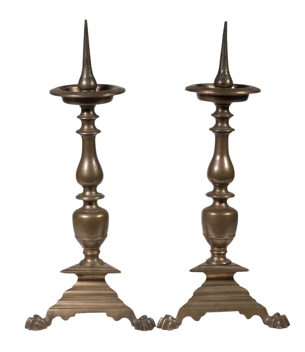 Appraisal: PR EARLY CONTINENTAL BRONZE CANDLEHOLDERS Pair of th - th