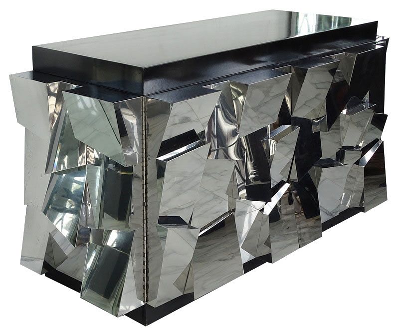 Appraisal: Paul Evans Style Faceted Cityscape Cabinet Paul Evans Style Faceted