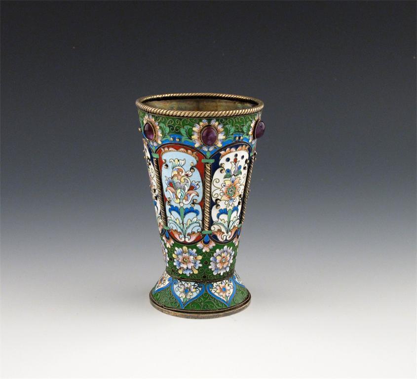 Appraisal: A Russian silver-gilt and enamel beaker