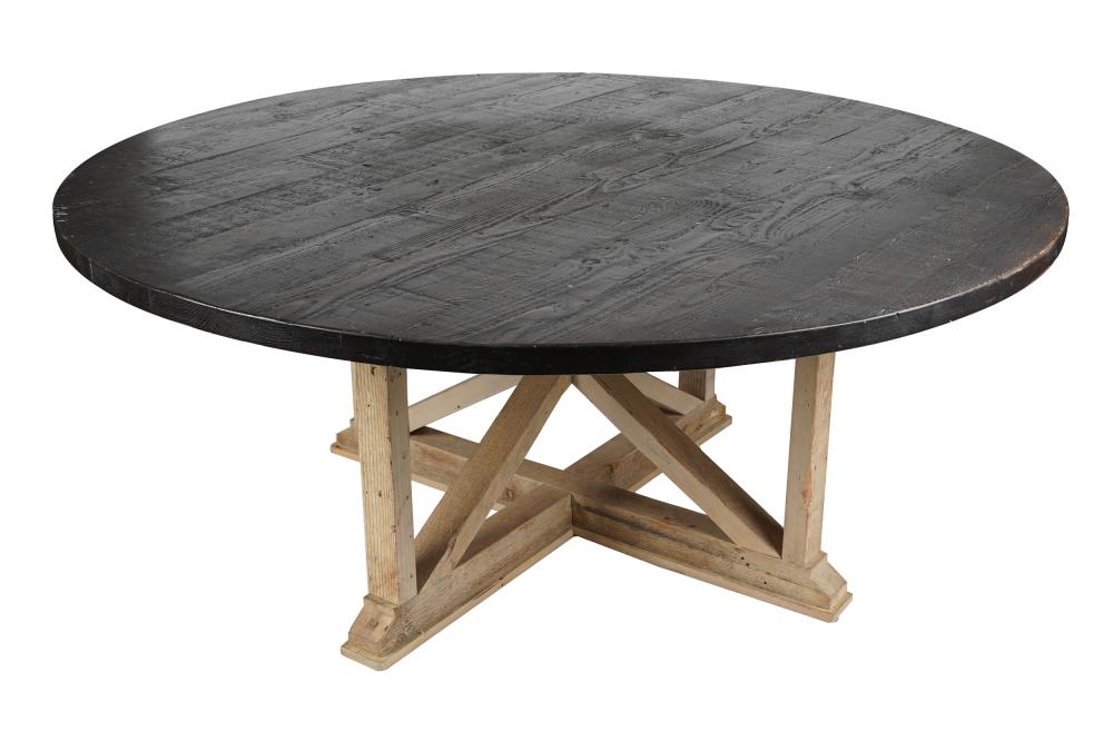 Appraisal: ROUND STAINED PINE DINING TABLECondition intentionally distressed inches diameter inches