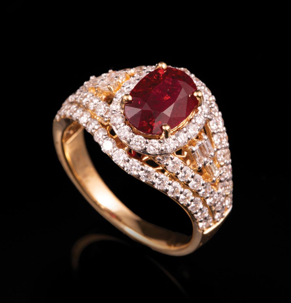 Appraisal: kt Yellow Gold Ruby and Diamond Ring center oval brilliant