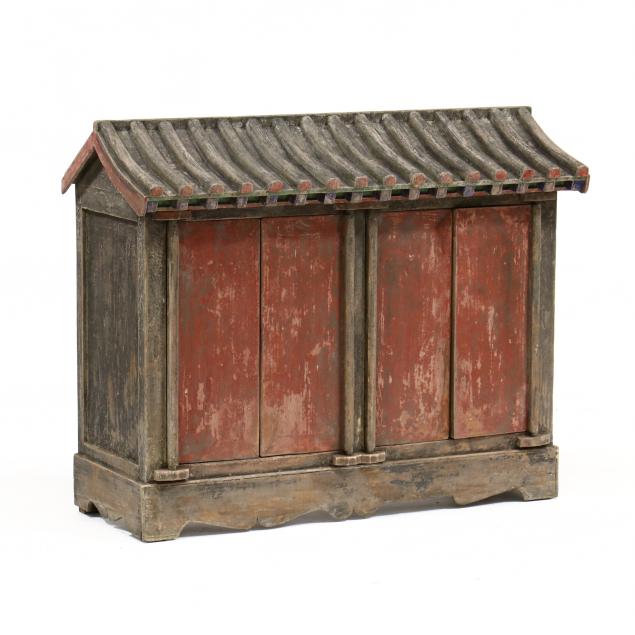 Appraisal: CHINESE CARVED AND PAINTED PAGODA SHRINE CABINET th century made