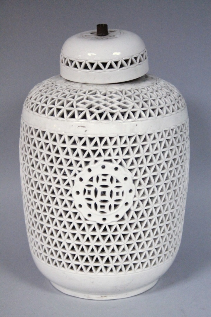 Appraisal: A Chinese pottery blanc de chine vase of floral lattice