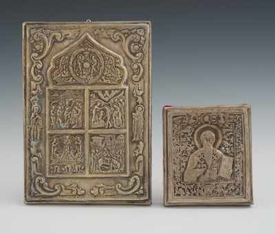 Appraisal: Two Silver Plated Icons The larger of the two apprx