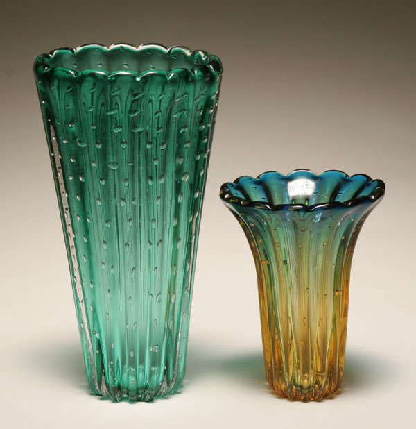 Appraisal: Two Murano ribbed art glass vases with controlled bubbles The