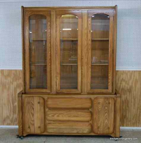 Appraisal: Modern Solid Oak Glass Lighted China CabinetThis is a very