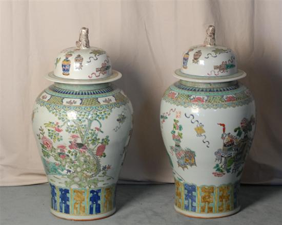 Appraisal: A Monumental Pair of Chinese Porcelain Covered Jars each with