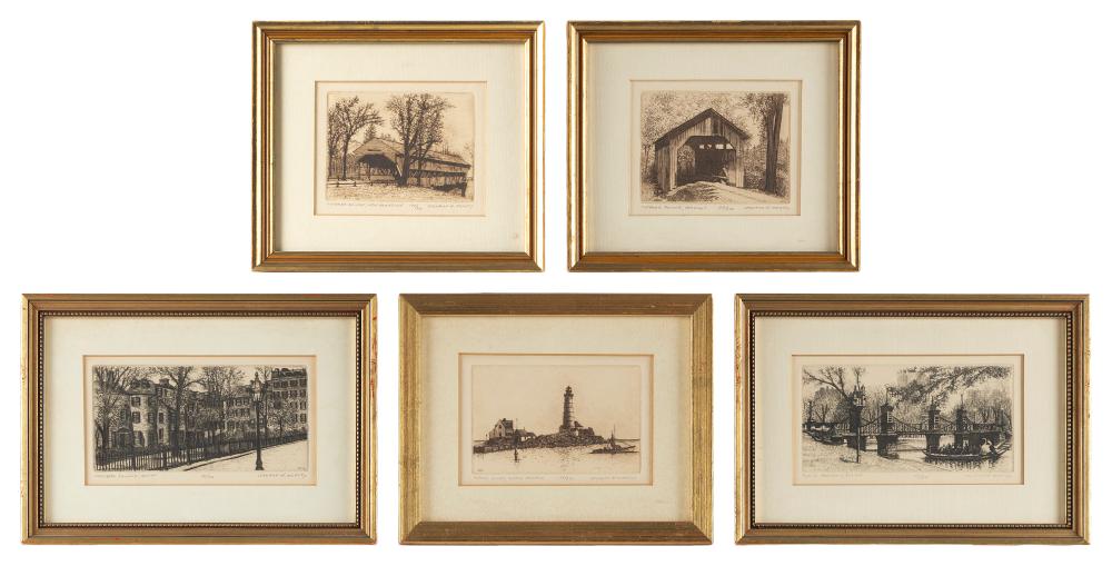 Appraisal: LEONARD H MERSKY MASSACHUSETTS MISSISSIPPI - FIVE ETCHINGS MOSTLY OF