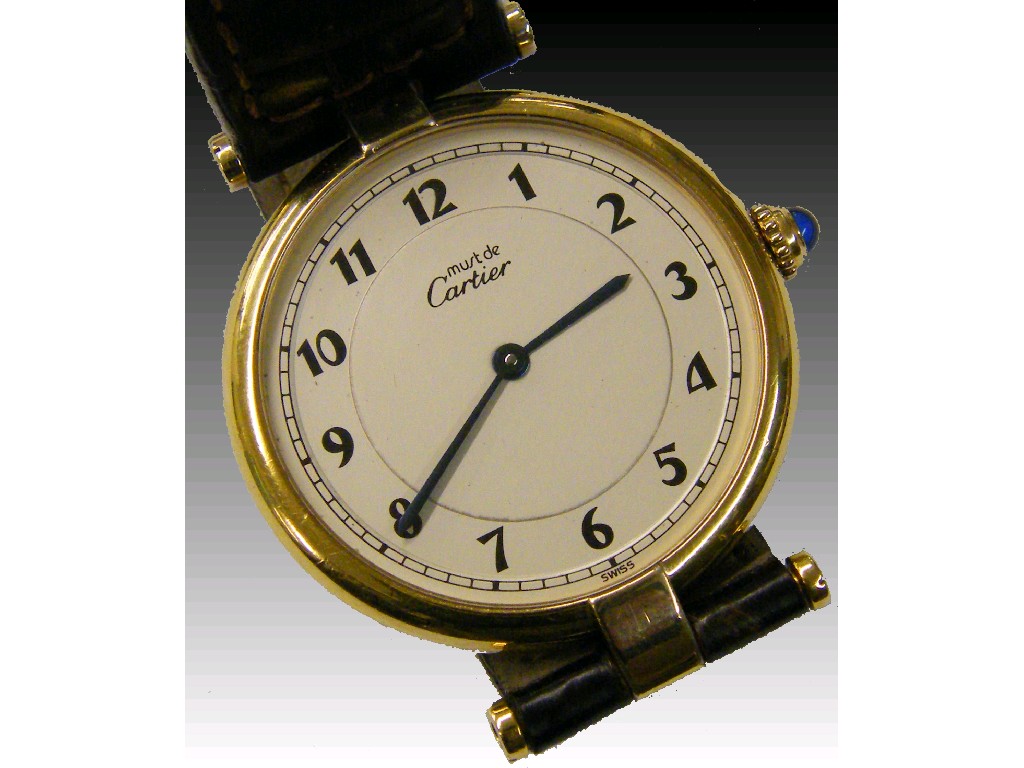 Appraisal: Must De Cartier silver gilt mid-size wristwatch the circular silvered