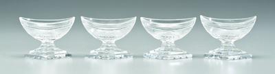 Appraisal: Four cut glass open salts boat shaped with stepped diamond