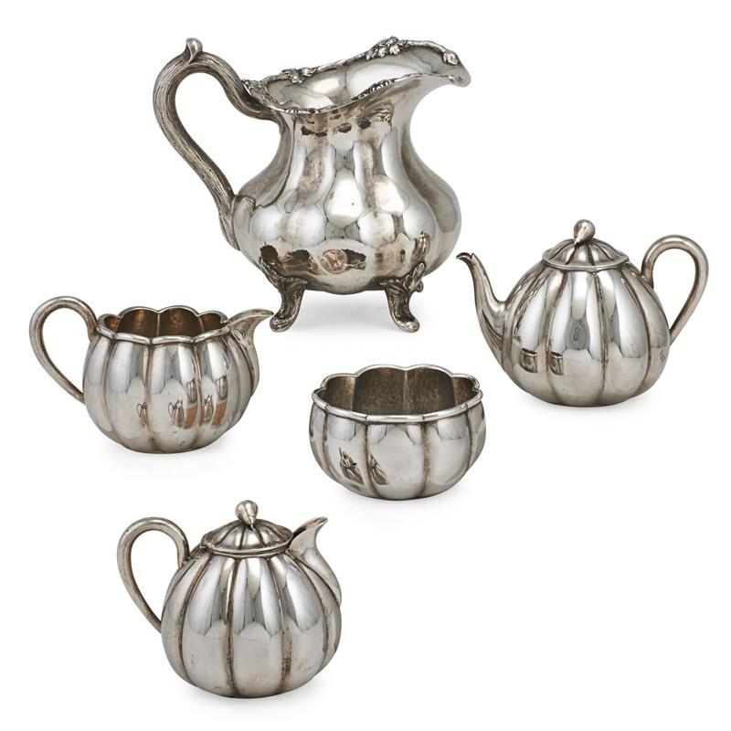 Appraisal: RUSSIAN AND AUSTRIAN HUNGARIAN SILVER HOLLOWARE Five pieces Four piece