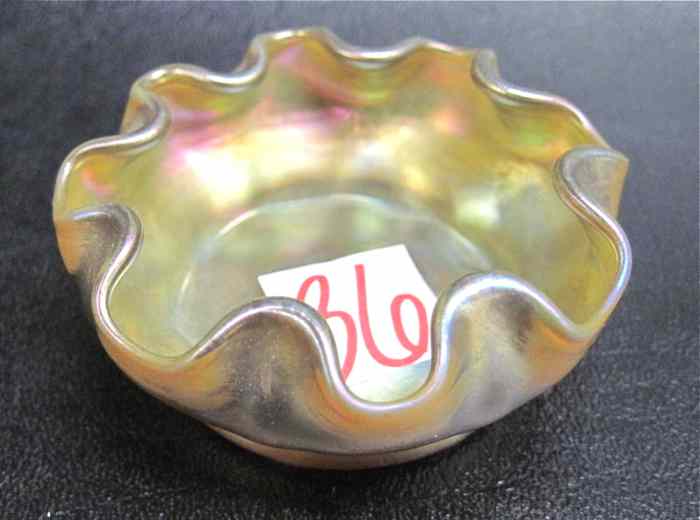 Appraisal: LOUIS COMFORT TIFFANY ART GLASS SALT BOWL c gold iridescent