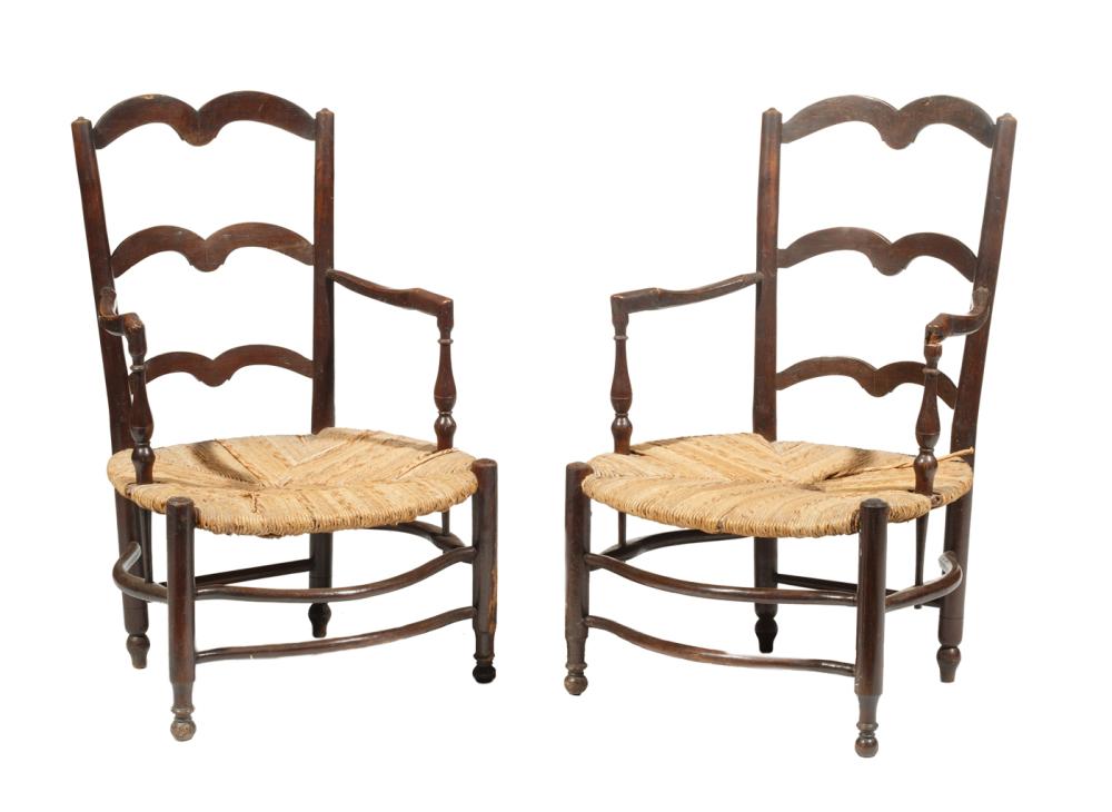 Appraisal: Two Creole Walnut and Fruitwood Ladder-Back Armchairs early th c