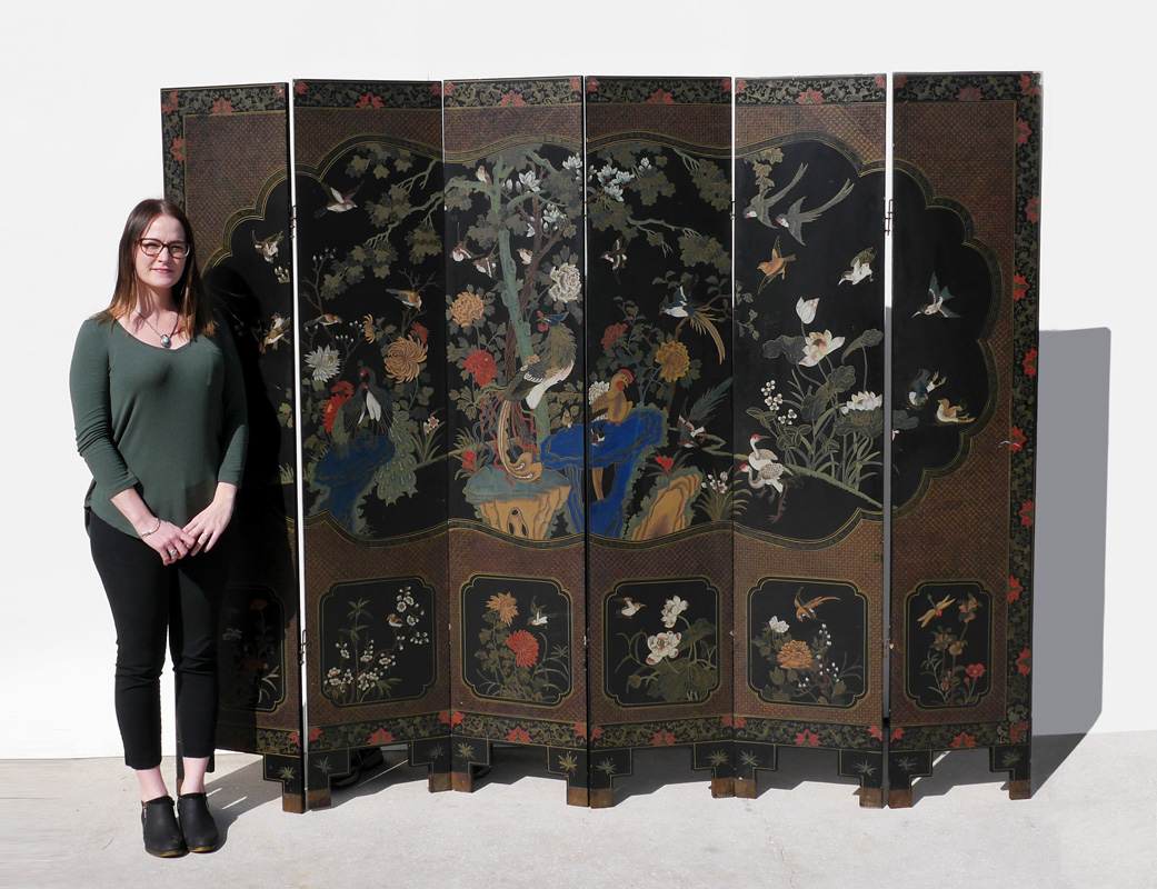 Appraisal: CHINESE PANEL COROMANDEL FLOOR SCREEN panels front sides black lacquer