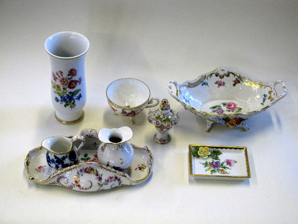 Appraisal: Eight pieces of continental florally decorated ceramics - Dresden Meissen