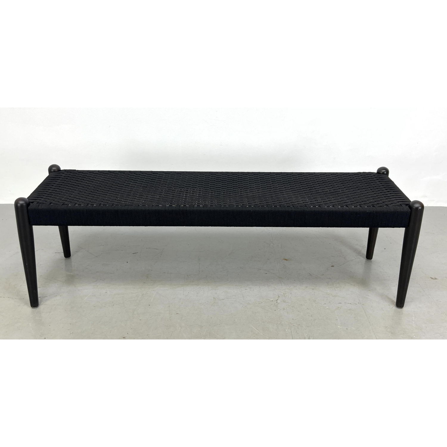 Appraisal: Modernist Contemporary Ebonized Bench Woven Braided Black Straps Discontinued Dimensions