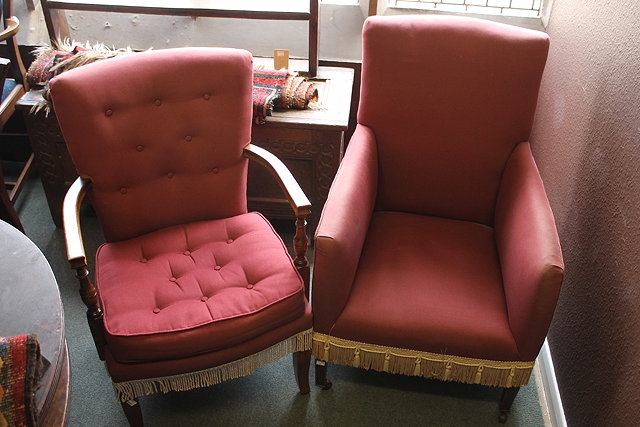 Appraisal: AN EDWARDIAN TUB ARMCHAIR with green upholstery another Edwardian small